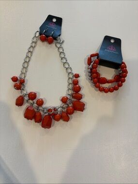 paparazzi Deep Orange Beaded Statement Necklace and Bracelet Set